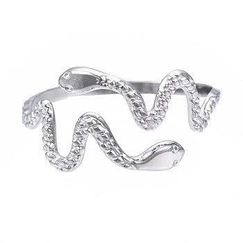 304 Stainless Steel Snake Wrap Open Cuff Ring, Hollow Chunky Ring for Women, Stainless Steel Color, US Size 6 3/4(17.1mm)