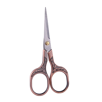 201 Stainless Steel Sewing Embroidery Scissors, Embossed Flower Handcraft Scissors for Needlework, Red Copper, 125x55mm
