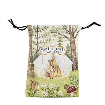 Printed Lint Packing Pouches Drawstring Bags, Birthday Gift Storage Bags, Rectangle, Deer Pattern, 18x13cm
