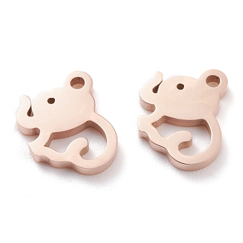 Ion Plating(IP) 304 Stainless Steel Charms, Laser Cut, Elephant, Rose Gold, 12x11x1.5mm, Hole: 1.2mm