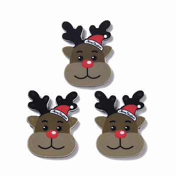 Christmas Style Printed Acrylic Cabochons, Deer, 32.5x25x2mm