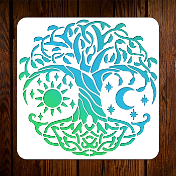 PET Hollow Out Drawing Painting Stencils, for DIY Scrapbook, Photo Album, Tree of Life, 300x300mm