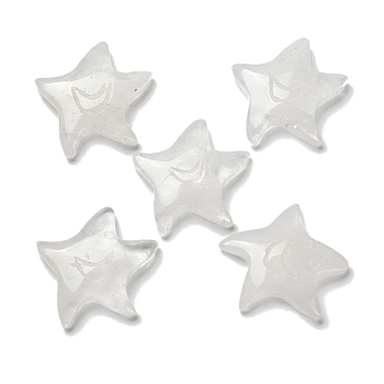 Natural Quartz Crystal Carved Cabochons, Rock Crystal Starfish with Smiling Face, 28.5~29.5x29.5~30x6.5mm