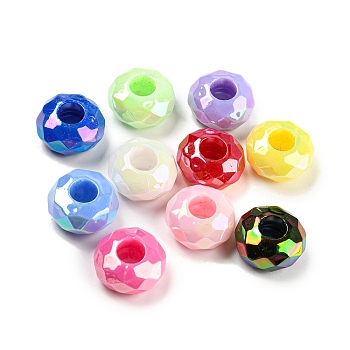 UV Plating Rainbow Iridescent Acrylic European Beads, Large Hole Beads, Rondelle, Mixed Color, 15x8mm, Hole: 6mm