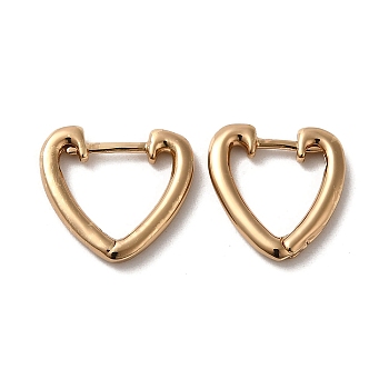 Brass Hoop Earrings, Heart, Light Gold, 14x2mm