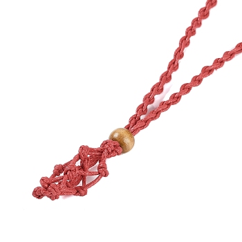 Braided Waxed Cord Empty Macrame Pouch Slider Necklace Making, with Wood Beads, Red, 34.65x0.28x0.12 inch(88x0.7x0.3cm)