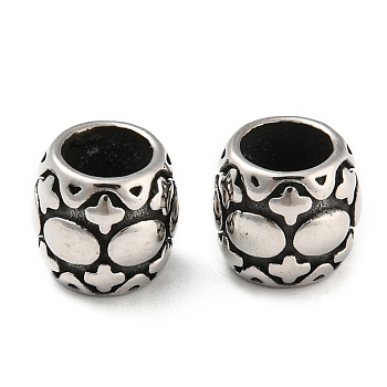 304 Stainless Steel European Beads, Large Hole Beads, Barrel, Antique Silver, 7.5x8.5mm, Hole: 5mm