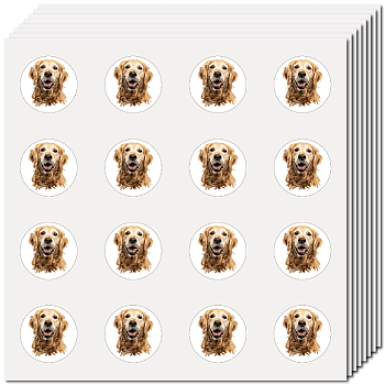 8 Sheets Plastic Waterproof Self-Adhesive Picture Stickers, Round Dot Cartoon Decals for Kid's Art Craft, Dog, 150x150mm, Sticker: 25mm