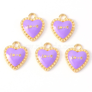 Light Gold Purple Heart Alloy+Enamel Pendants