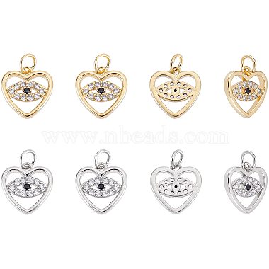 Mixed Color Clear Heart Brass+Cubic Zirconia Charms