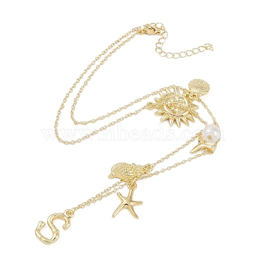 Bohemian Summer Beach Style 18K Gold Plated Shell Shape Initial Pendant Necklaces(IL8059-19)-2