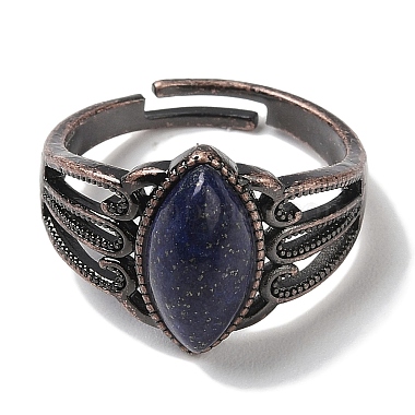 Natural Lapis Lazuli Horse Eye Adjustable Rings(RJEW-K271-05R-09)-3