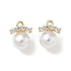 Brass Micro Pave Cubic Zirconia with ABS Imitation Pearl Charms, Nickel Free, Real 18K Gold Plated, 12x9.5x7.5mm, Hole: 1.2mm(KK-Z136-09G)