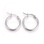 Tarnish Resistant 304 Stainless Steel Hoop Earrings, Hypoallergenic Earrings, Ring Shape, Stainless Steel Color, 17x15x2mm, 12 Gauge, Pin: 1mm(EJEW-P173-13P-01)