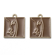 Alloy Enamel Pendants, Cadmium Free & Lead Free, Square with Woman Face Pattern, Light Gold, Brown, 21.5x18.5x1.5mm, Hole: 1.8mm(FIND-I014-03LG-02)