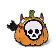 Halloween Alloy Enamel Brooch for Backpack Clothing, Pumpkin with Skull, Sandy Brown, 27x32.5x1.5mm(JEWB-D015-03C-EB)