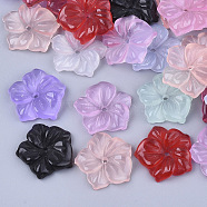 Translucent Resin Beads, Flower, Mixed Color, 14.5x15x3.5mm, Hole: 1mm(RESI-T040-001)