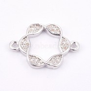 Brass Micro Pave Cubic Zirconia Links, Clear, Long-Lasting Plated, Flower, Platinum, 13x19x2mm, Hole: 1mm(ZIRC-E149-13P)