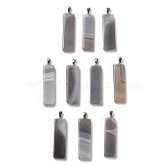 Natural Grey Agate Pendants, Rectangle Charms with Platinum Plated Iron Snap on Bails, 52.5~55.5x16~16.5x6~7mm, Hole: 3.5x6.7mm(G-H289-05P-01)