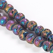 Vacuum Plating Electroplated Natural Lava Rock Bead Strands, Dyed, Round, Multi-color Plated, 4.5~5mm, Hole: 1mm, about 91pcs/strand, 15.3 inch(39cm)(G-P363-A05)