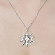 201 Stainless Steel Hollow Sun Pendant Necklace, Stainless Steel Color, 17.72 inch(45cm)(NJEW-OY002-21)