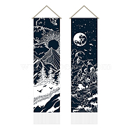 Moon & Sun Pattern Polyester Decorative Wall Tapestrys, for Home Decoration, with Wood Bar, Rope, Rectangle, Mountain Pattern, 1300x330mm, 2pcs/set(AJEW-WH0399-020)