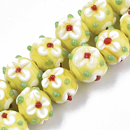 Handmade Lampwork Beads Strands, Flower, Yellow Green, 11~12x11~12x10mm, Hole: 1.5mm, about 45pcs/strand, 17.72 inch(45cm)(LAMP-N021-001H)