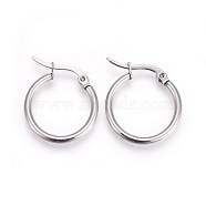 304 Stainless Steel Hoop Earrings, Hypoallergenic Earrings, Ring Shape, Stainless Steel Color, 17x15x2mm, 12 Gauge, Pin: 1mm(EJEW-P173-13P-01)