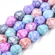 Opaque Baking Painted Crackle Glass Beads Strands, Imitation Stones, Faceted, Teardrop, Mixed Color, 10x10mm, Hole: 1.2mm, about 30pcs/strand, 12.60 inch~13.78 inch(32~35cm)(EGLA-N006-025)