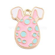 Easter Alloy Enamel Pendants, Golden, Egg with Rabbit Ear Charm, Pink, 22x17x1.5mm, Hole: 2mm(ENAM-P251-A01-KCG06)