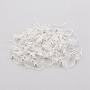 Eco-Friendly Plastic Earring Hooks, with 304 Stainless Steel Beads and Horizontal Loop, Round, Silver, 15.5x8x0.7mm, Hole: 1.2mm, 24 Gauge, Pin: 0.5mm(STAS-K203-03S)