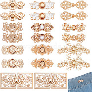CRASPIRE 20 Sets 10 Styles Alloy Snap Lock Clasps, for Hanfu Cheongsam Clothing Accesories, Fish & Rectangle & Floral & Sunflower & Cloud, Mixed Shapes, Light Gold, 15~49x12~38x1.6~4mm, Hole: 1.5~1.8mm, 2 sets/style(FIND-CP0001-42)