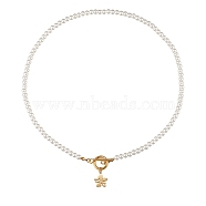 304 Stainless Steel Pendant Necklaces, with Acrylic Imitation Pearl Round Beads and Toggle Clasps, Flower, White, Golden, 18.03 inch(45.8cm)(NJEW-SZ0001-14)
