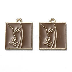 Alloy Enamel Pendants, Cadmium Free & Lead Free, Square with Woman Face Pattern, Light Gold, Brown, 21.5x18.5x1.5mm, Hole: 1.8mm(FIND-I014-03LG-02)