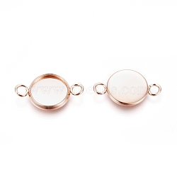 201 Stainless Steel Cabochon Connector Settings, Plain Edge Bezel Cups, Flat Round, Rose Gold, Tray: 10mm, 12x19x2mm, Hole: 2mm(STAS-E484-45F-RG)