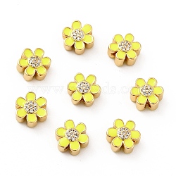 Flower Brass Micro Pave Clear Cubic Zirconia Beads, Real 18K Gold Plated, with Enamel, Cadmium Free & Nickel Free & Lead Free, Yellow, 10x9x5mm, Hole: 1.8mm(KK-G419-06G-03)