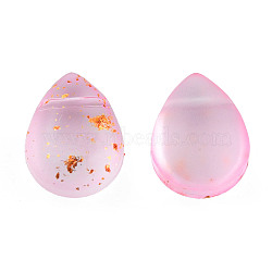 Transparent Spray Painted Glass Beads, Top Drilled Beads, with Glitter Powder, Frosted, Teardrop, Pink, 12x9x5.5mm, Hole: 0.8mm(GLAA-T017-01-A07)