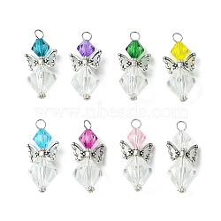 Transparent Acrylic Pendant, with 304 Stainless Steel Findings, Wing Fairy Charms, Mixed Color, 40x18x16mm, Hole: 4~4.5mm(PALLOY-JF02249)