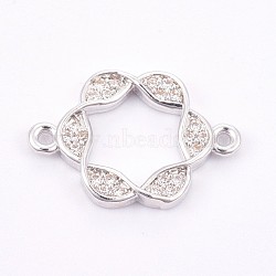 Brass Micro Pave Cubic Zirconia Links, Clear, Long-Lasting Plated, Flower, Platinum, 13x19x2mm, Hole: 1mm(ZIRC-E149-13P)