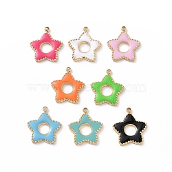 304 Stainless Steel Enamel Pendants, Real 18K Gold Plated, Star, Mixed Color, 13.5x12x1mm, Hole: 1.2mm(KK-J302-01G)