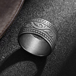 Stainless Steel Totem Finger Rings for Men, Antique Silver, 13mm, US Size 10 1/4(19.9mm)(WGDF4AB-70)