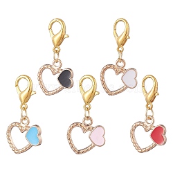 Alloy Enamel Pendant Decorations, with Lobster Claw Clasps, for Keychain, Purse, Backpack Ornament, Heart, Mixed Color, 34mm, 5pcs/set(HJEW-JM00997)