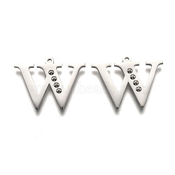 304 Stainless Steel Letter Pendant Rhinestone Settings, Letter.W, 16x21.5x1.5mm, Hole: 1.2mm, Fit of: 1.6mm rhinestone(STAS-Y006-61P-W)