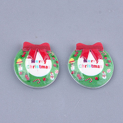 Resin Cabochons, Gift with Merry Christmas, Colorful, 18.5x17.5x4.5mm(CRES-T015-01A)