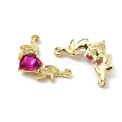 Golden Alloy Connector Charms, with Acrylic Rhinestone, Wing, Fuchsia, 20x31.5~32x6mm, Hole: 1.4mm(FIND-CJC0006-45D)