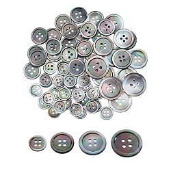 26Pcs 4 Style Natural Shell Buttons, 4-Hole, Flat Round, Black, 11.4~20x1.5~2mm, Hole: 1.8~2.5mm(BUTT-NB0001-67)