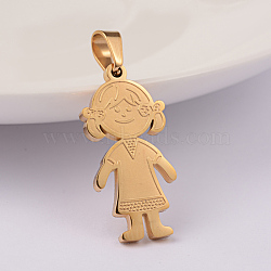 Ion Plating(IP) 304 Stainless Steel Pendants, Girl, Golden, 27x13x2mm, Hole: 6x4mm(STAS-K162-091G)