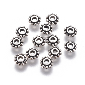 Thailand Sterling Silver Bead Spacers, Flower, Antique Silver, 5x1.5mm, Hole: 1.6mm