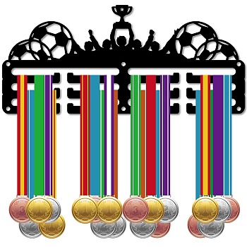 Sports Theme Iron Medal Hanger Holder Display Wall Rack, 3-Line, with Screws, Football, 130x290mm, Hole: 5mm