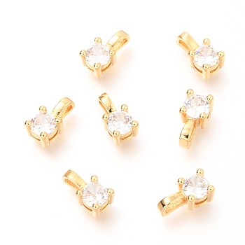 Brass Micro Pave Clear Cubic Zirconia Charms, Flat Round, Real 18K Gold Plated, 8x4.4x3.9mm, Hole: 1.5mm